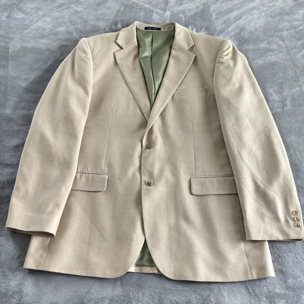 Alan Flusser Men's Sport Coat‎ Blazer Beige Two Button Classic Casual 46L